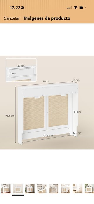 Mueble blanco cubre radiador con puertas de ratán