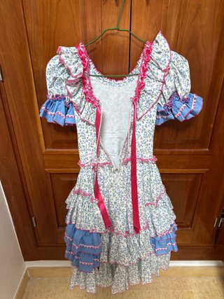 Traje Flamenca Niña Azul y Rosa como nuevo.