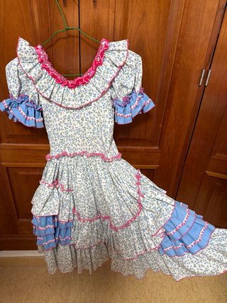 Traje Flamenca Niña Azul y Rosa como nuevo.