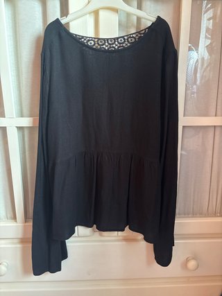 Blusa Zara Negra Manga Larga Encaje