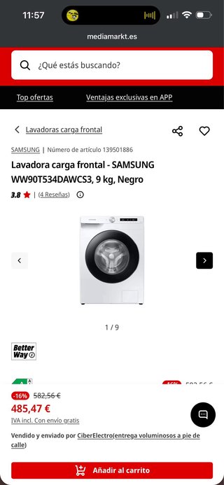751.Lavadora Samsung 9 kilos AUTODOSIS Nueva Tara