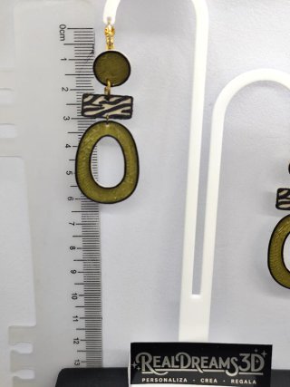 Pendientes 3D Cebra y Madera Verde