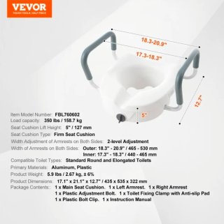 VEVOR Asiento Elevado para Inodoro 5 Pulgadas