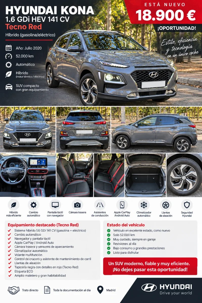 Hyundai Kona 1.6 GDI HEV Tecno Red DCT 2020