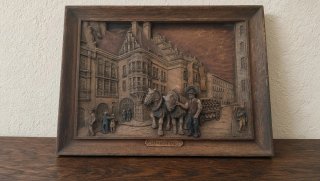 Cuadro antiguo relieve escena urbana