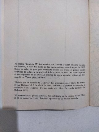 Ejemplar del poemario"Sputnik 57"Nicolás Guillén