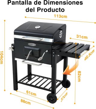 Barbacoa HOMAVO Carbón con Tapa Negra