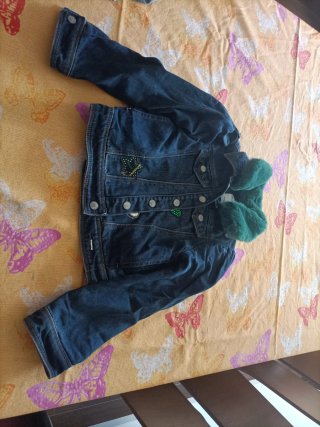 Giubbotto bimba denim con pelliccia verde