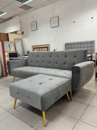 Sofá Cama Puff Terciopelo Patas Doradas