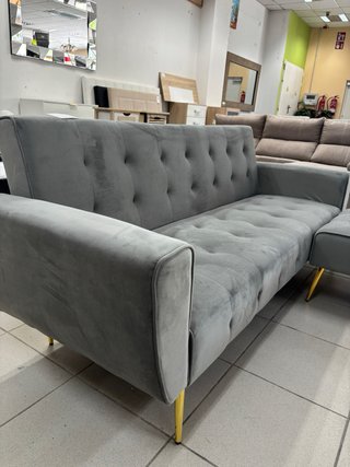 Sofá Cama Puff Terciopelo Patas Doradas