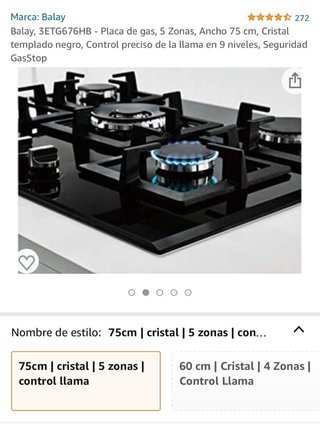 Placa de gas Balay 5 fuegos 75cm
