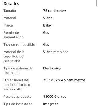 Placa de gas Balay 5 fuegos 75cm