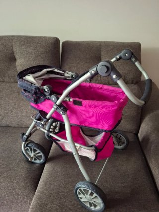 Carrito para muñecas rosa y azul