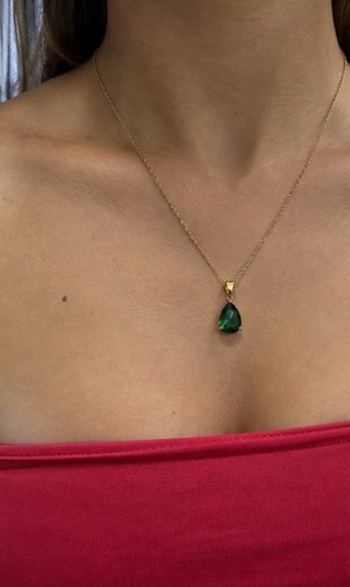 Colar Vintage Pérola Verde Dourado