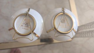 Pareja Platillos Porcelana Limoges Vintage Lourdes