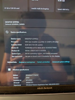 Portátil ASUS Zenbook 14 OLED i5 8GB 256GB