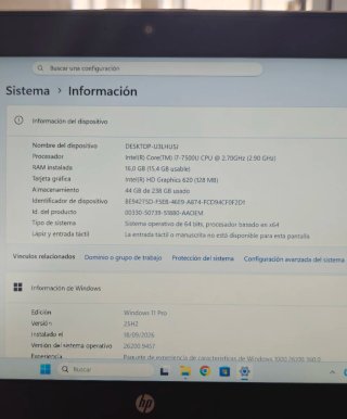 Portátil pc HP - i7, 16GB RAM, 256GB SSD NVME