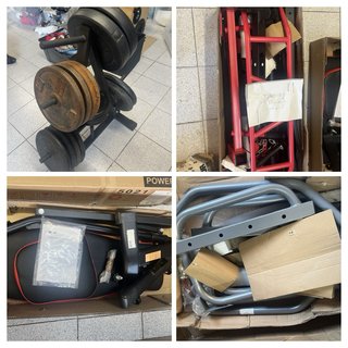 Gimnasio. Rack de potencia, pesas y banco