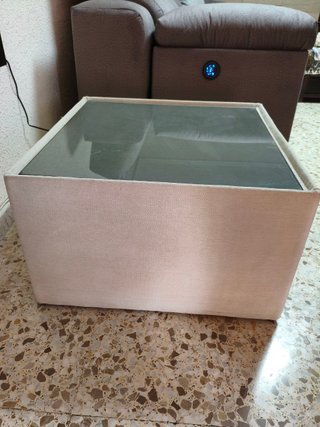 Mesa centro tapizada cristal beige