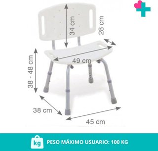 Silla ducha ortopédica respaldo y altura