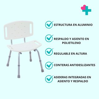 Silla ducha ortopédica respaldo y altura
