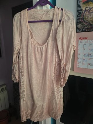 Vestido beige/rosa de dos capas