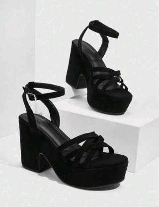 Sandalias Plataforma Tacón Grueso Negro