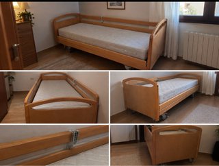 CAMA ARTICULADA CON RUEDAS Y BARANDILLAS