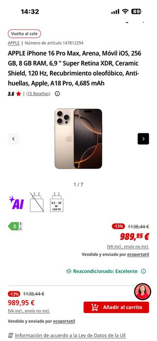iPhone 16 Pro Max 256GB Dorado