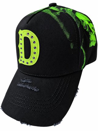 Gorra Negra con D y Calavera Verde