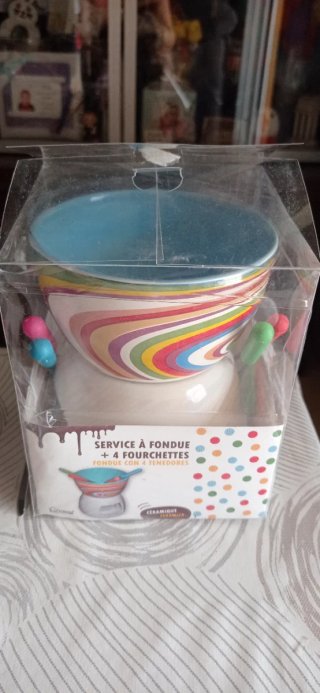 Set Fondue Cerámica Multicolor + 4 Tenedores