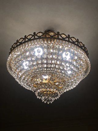 Lámpara vintage de techo cristal lágrima dorada