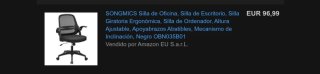 Silla de Oficina Giratoria Ergonómica Negra