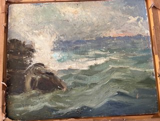 Pintura antigua de paisaje marino