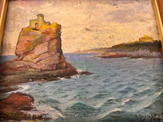 Pintura antigua de paisaje marino