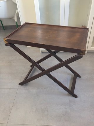 Mesa auxiliar plegable vintage madera y cristal