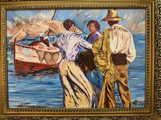 Cuadro vintage M.G. Redondo - Pescadores