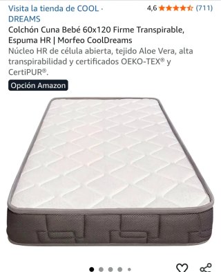Cuna blanca con barrera abatible + colchón + funda