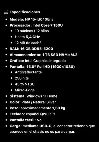 Portátil HP 15 16GB RAM 1TB SSD