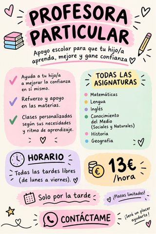 Clases particulares para niños/as hasta 1 eso