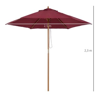Sombrilla Parasol Madera Ø250 Granate con Polea