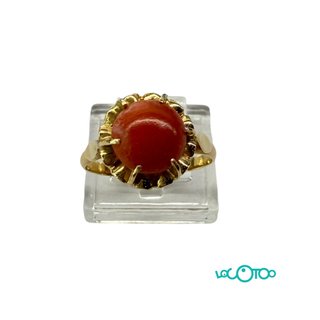 Anillo Oro 18k Coral Rojo