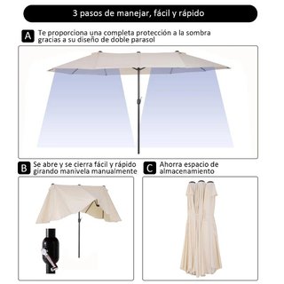 Sombrilla Doble Jardín 460x270cm Manivela Beige