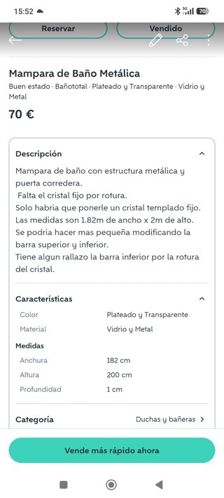 Mampara de baño metal y cristal