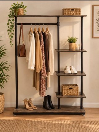Estantería Perchero Metálico y Madera