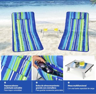 Set de 2 Tumbonas Plegables para Playa Alfombrilla