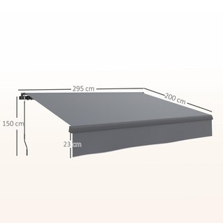 Toldo Manual Retráctil 295x200cm con Manivela Gris