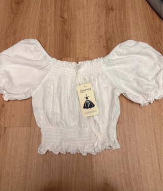 Blusa blanca Fanrong manga abullonada