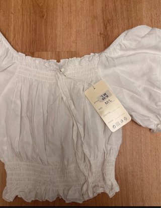 Blusa blanca Fanrong manga abullonada