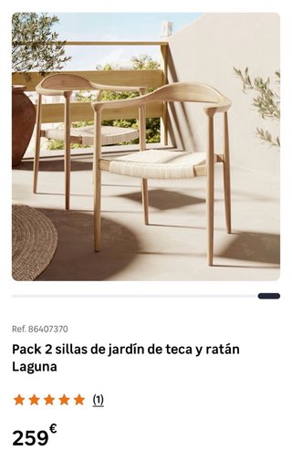 Sillas madera de teca y ratán. Pack de 4 sillas.